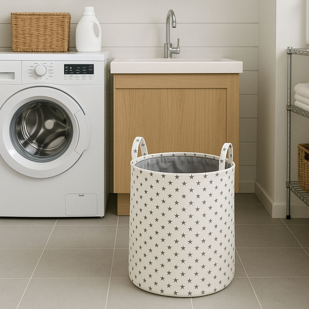 Cesto de Ropa Sucia Plegable con Estrellas, Cesta de Almacenamiento para Baño, Dormitorio o Habitación Infantil, Pongotodo Multiusos Juguetero, Tela Poliester Resistente, Asas Laterales