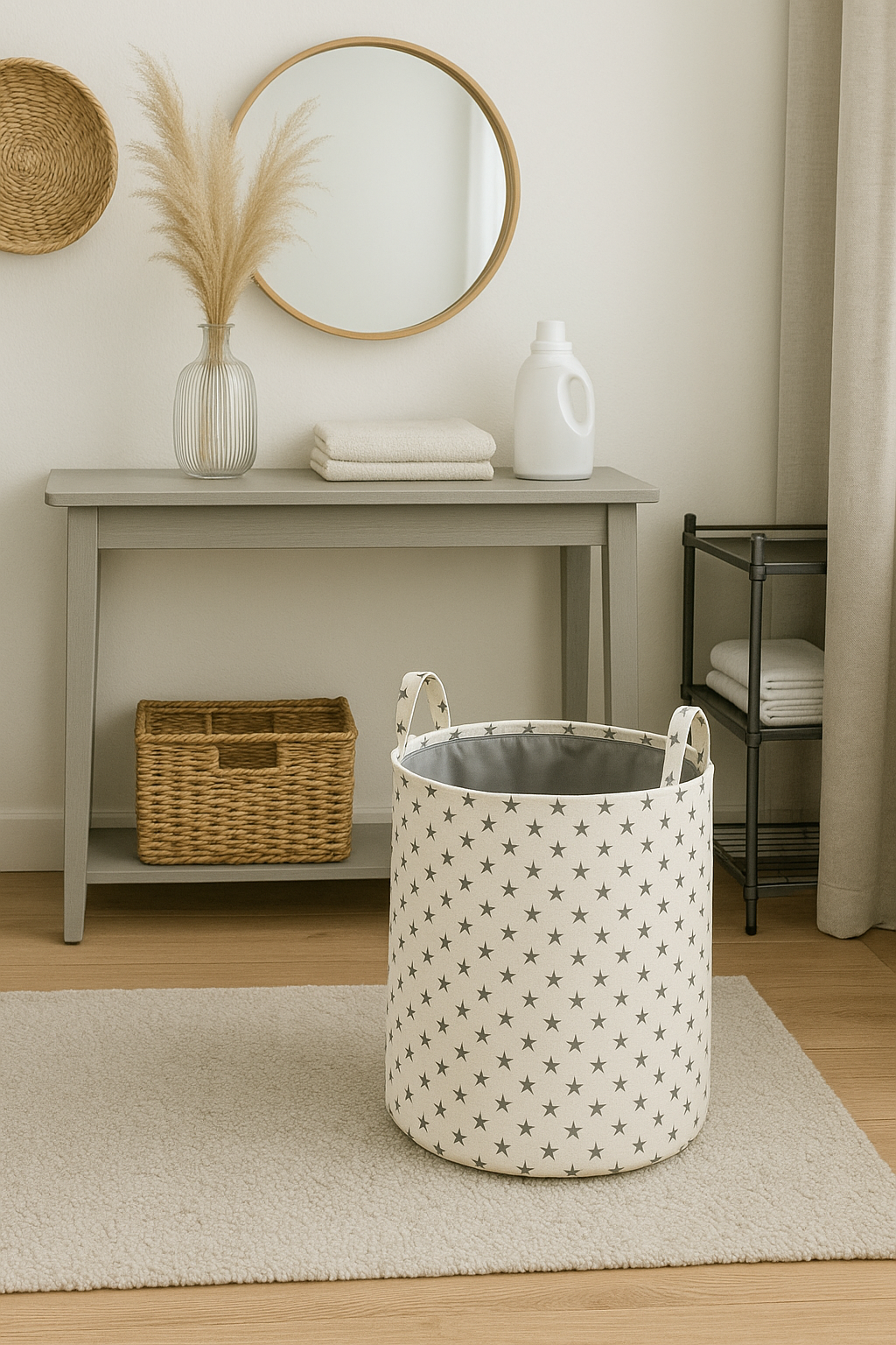 Cesto de Ropa Sucia Plegable con Estrellas, Cesta de Almacenamiento para Baño, Dormitorio o Habitación Infantil, Pongotodo Multiusos Juguetero, Tela Poliester Resistente, Asas Laterales