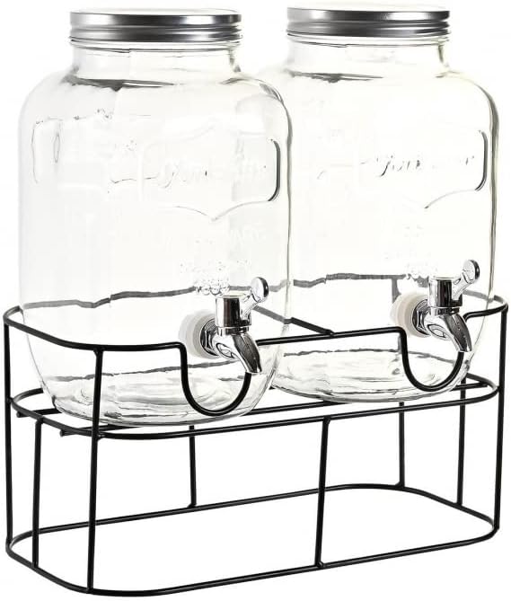 Dispensador Doble de Bebidas Cristal con Soporte Metal 4 L x2