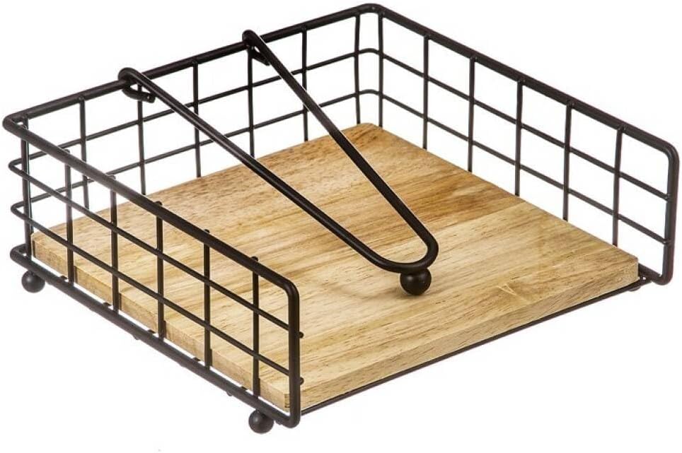 Servilletero Madera Metal Negro para Cocina 19 x 19 x 7 cm