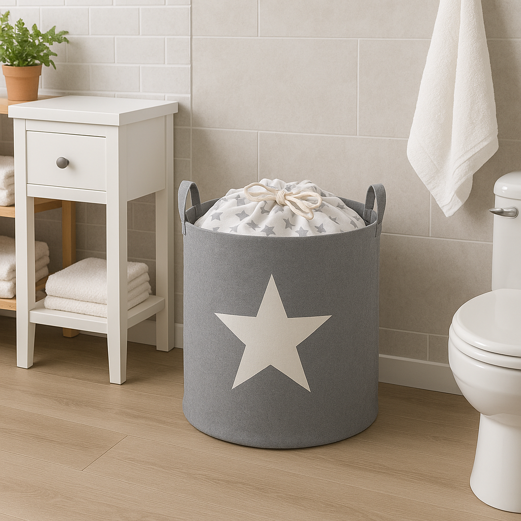 Cesto de Ropa Sucia Plegable con Estrellas, Cesta de Almacenamiento para Baño, Dormitorio o Habitación Infantil, Pongotodo Multiusos Juguetero, Tela Poliester Resistente, Asas Laterales