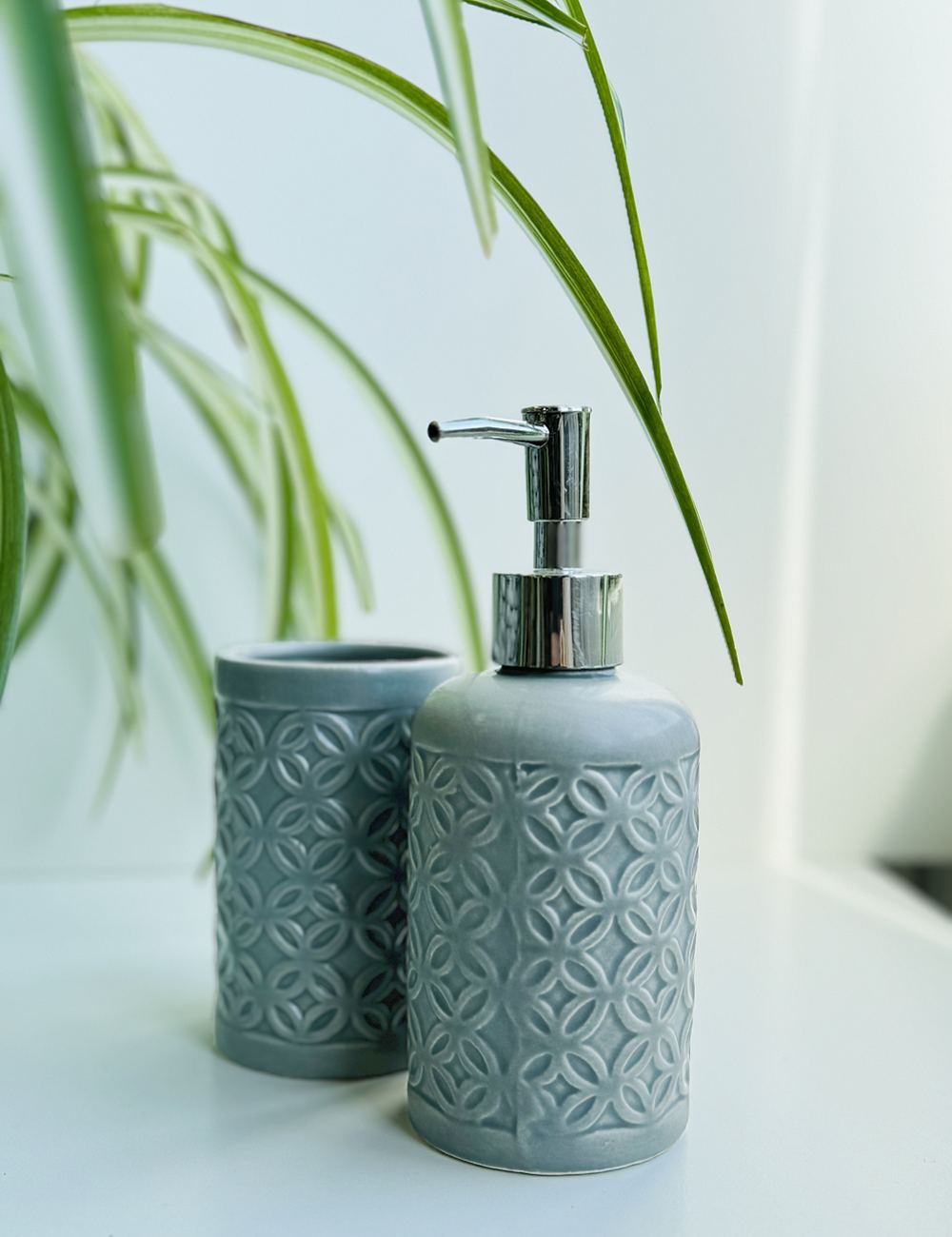 Set de Baño, Accesorio de Baño Cerámica, Porta Cepillo y Dispensador de Jabón