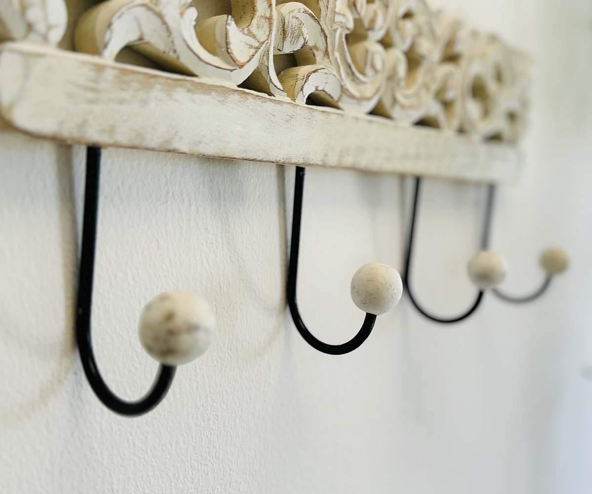Perchero pared 4 colgador madera tallada 40x18 cm