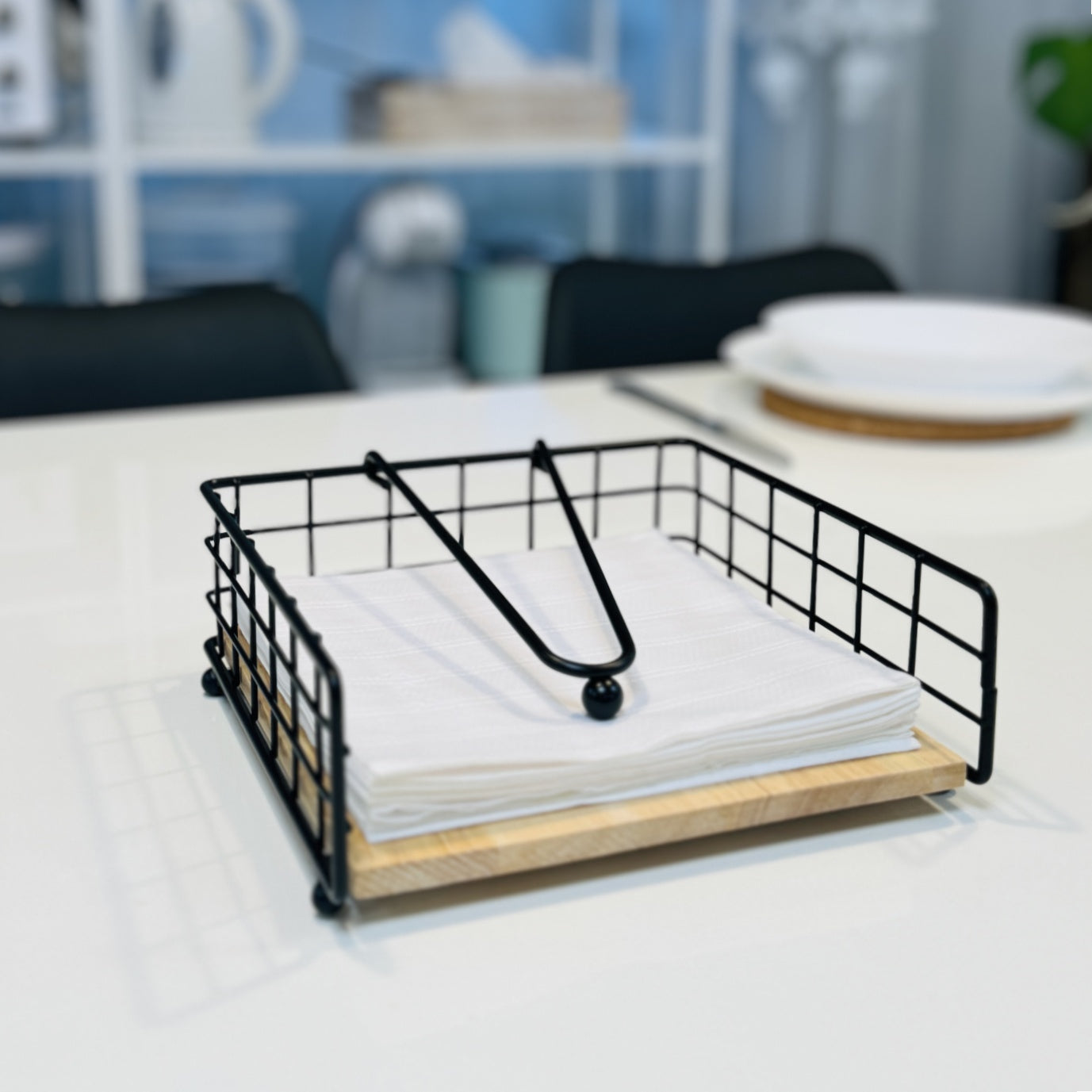 Servilletero Madera Metal Negro para Cocina 19 x 19 x 7 cm