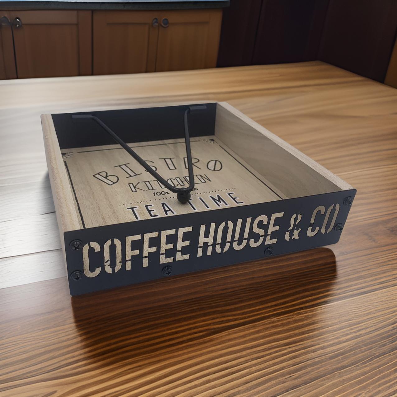 Servilletero Madera Metal Negro para Cocina 21 x 21 x 5 cm