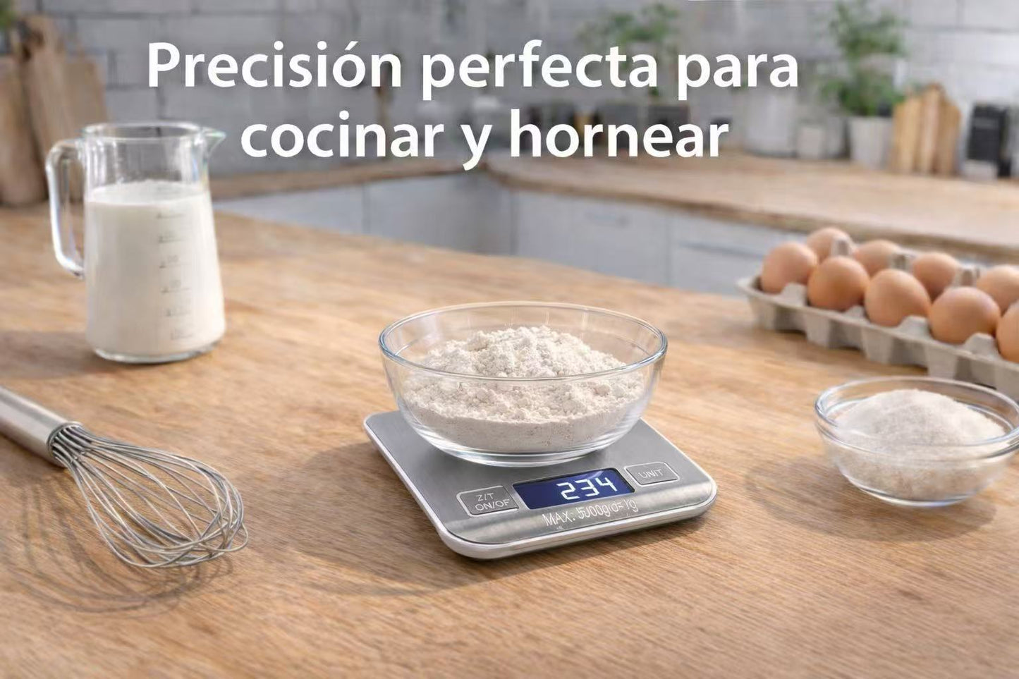 Bascula de Cocina Digital, Alta Precisión 1g, Acero Inoxidable con Pantalla LCD, Función Tara y Conversión de Unidades g/kg/lb/oz, Capacidad Máxima 5kg para Repostería y Cocina