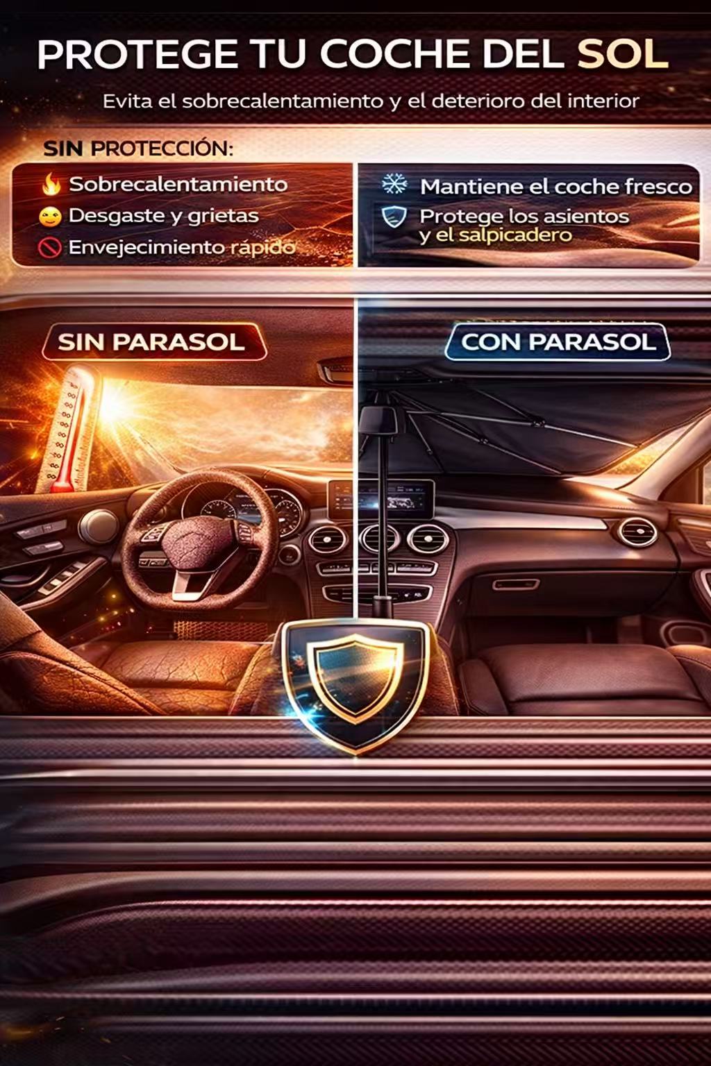 Parasol Coche Tipo Paraguas para Parabrisas, Protector Solar UV, Reduce el Calor Interior, Plegable Compacto con Funda, Universal