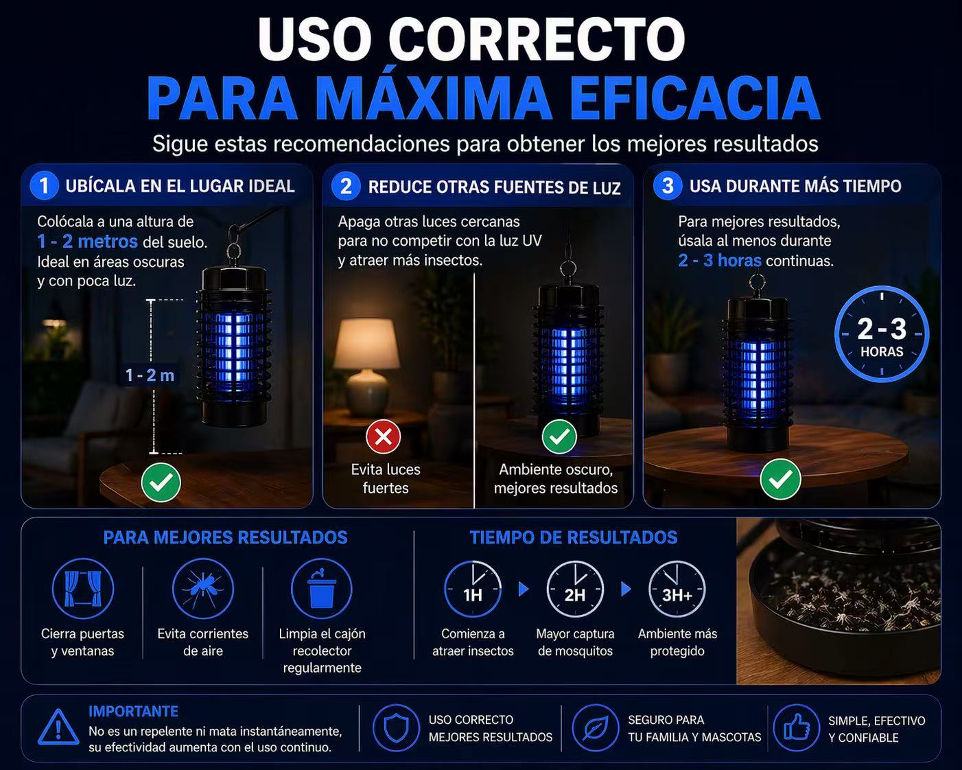 DAMDAM GO Mata Mosquitos Eléctrico LED UV 1W, Antimosquitos Silencioso con Luz Ultravioleta, Cobertura 30-40 m², Bajo Consumo, para Interior – Dormitorio, Cocina, Oficina