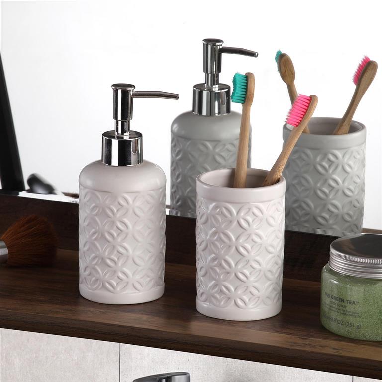 Set de Baño, Accesorio de Baño Cerámica, Porta Cepillo y Dispensador de Jabón