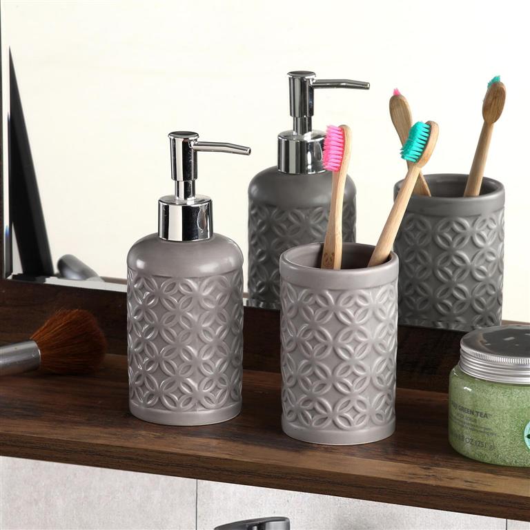 Set de Baño, Accesorio de Baño Cerámica, Porta Cepillo y Dispensador de Jabón