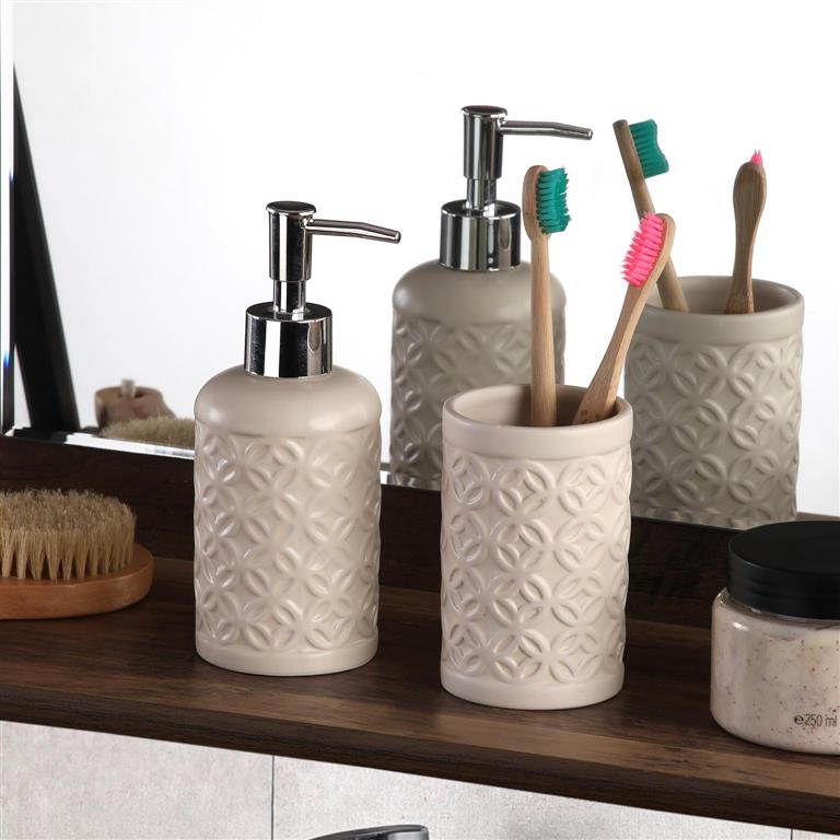 Set de Baño, Accesorio de Baño Cerámica, Porta Cepillo y Dispensador de Jabón