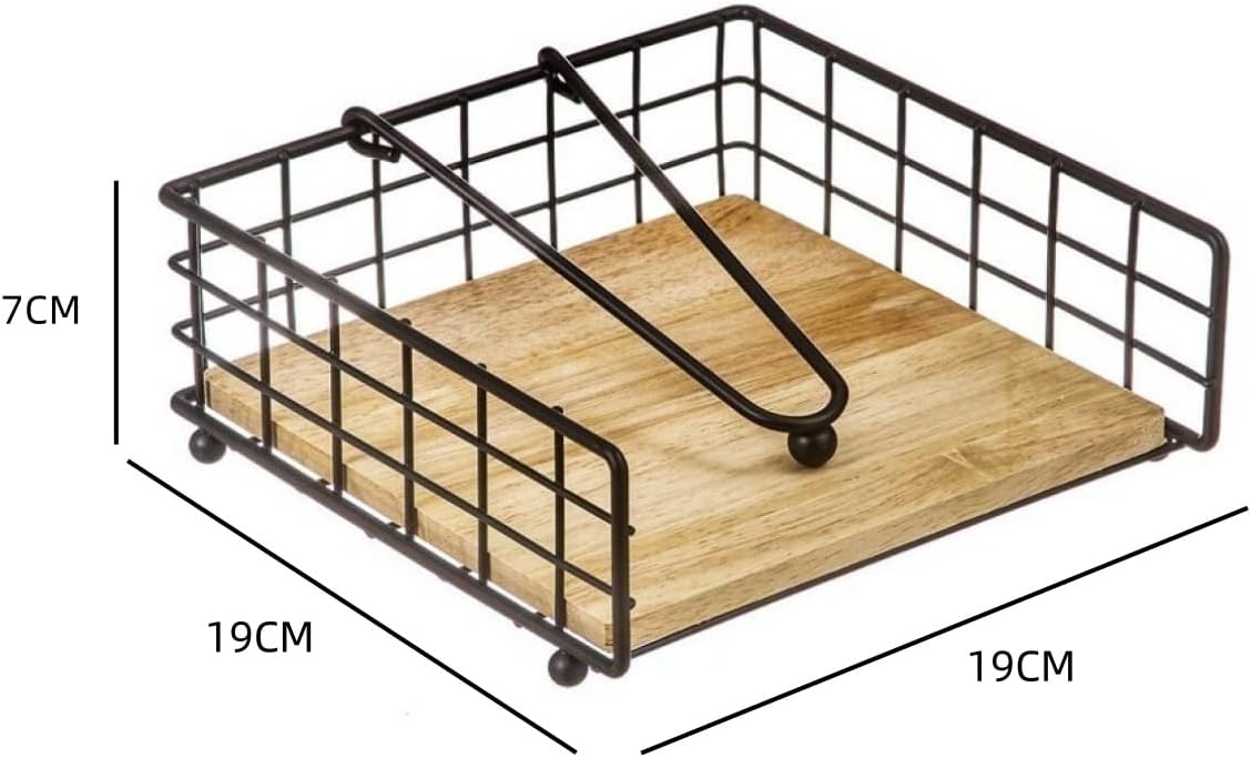 Servilletero Madera Metal Negro para Cocina 19 x 19 x 7 cm
