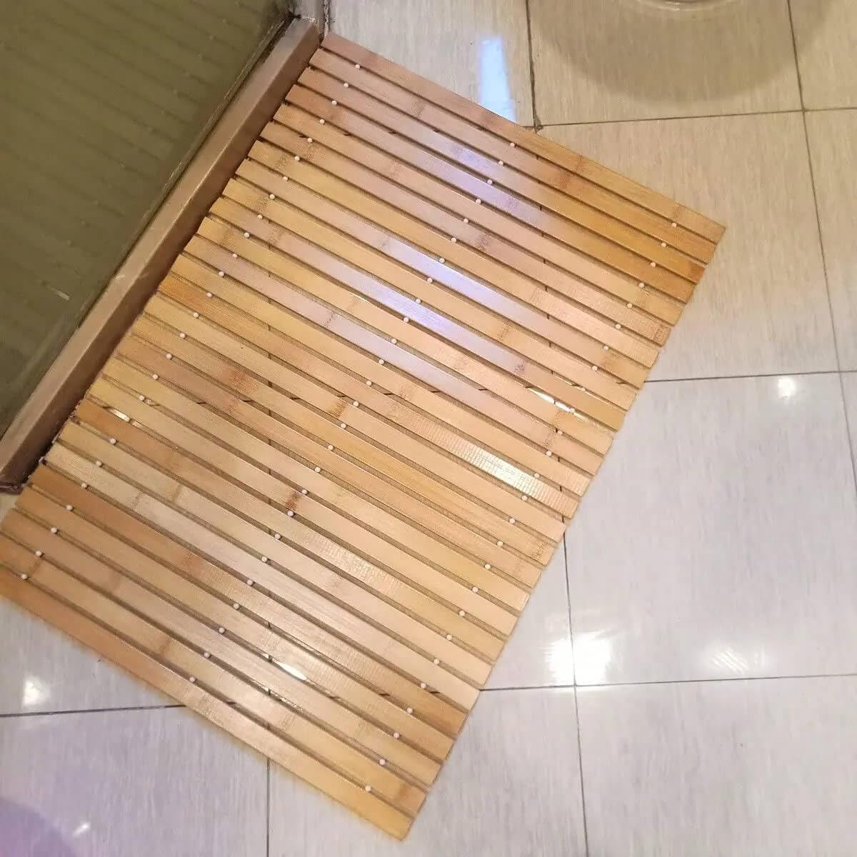 Alfombra de Ducha Antideslizante de Láminas de Bambú Natural