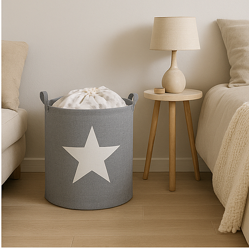 Cesto de Ropa Sucia Plegable con Estrellas, Cesta de Almacenamiento para Baño, Dormitorio o Habitación Infantil, Pongotodo Multiusos Juguetero, Tela Poliester Resistente, Asas Laterales