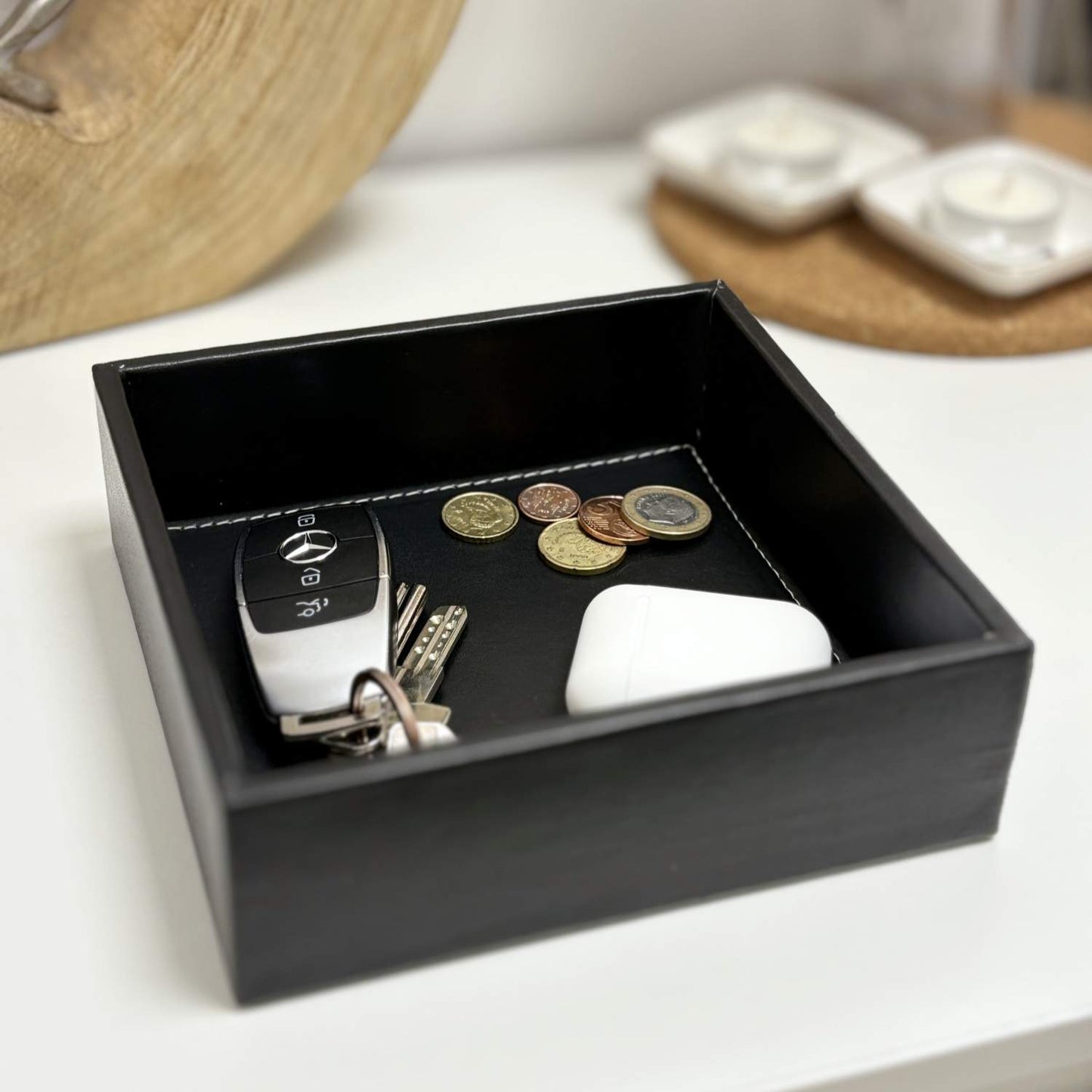 DAMDAM GO Bandeja Organizador Para Accesorios, Vaciabolsillos Para Llaves, Almacenamiento Aparador Organizador, Teléfono, Moneda, Joyería y Mesa de Noche