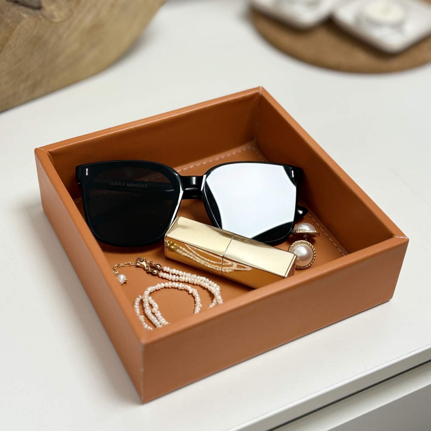 DAMDAM GO Bandeja Organizador Para Accesorios, Vaciabolsillos Para Llaves, Almacenamiento Aparador Organizador, Teléfono, Moneda, Joyería y Mesa de Noche