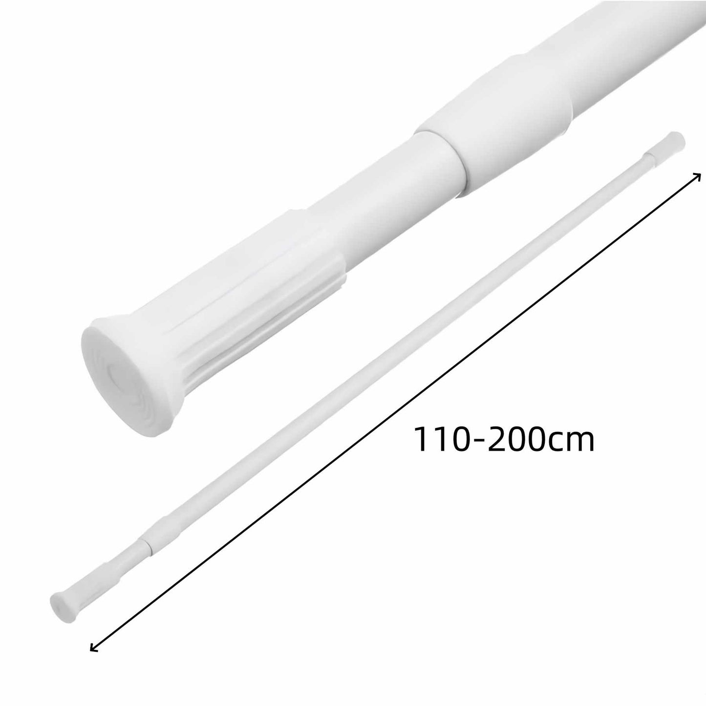 Barra de Ducha Extensible 110-200 cm, Barra Cortina Aluminio Blanca Ajustable para Baño, sin Perforación, Resistente y Multifuncional