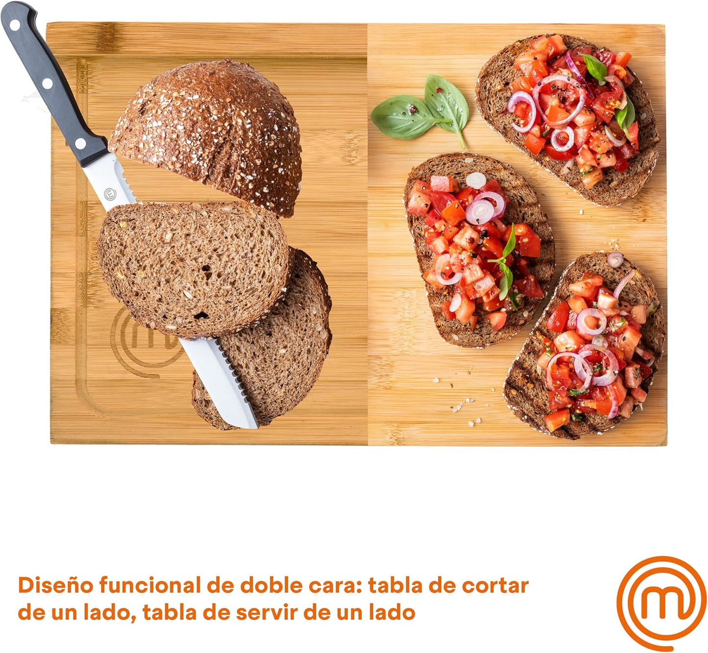 Tabla de cortar de madera, tabla de cocina de bambú, para carne, jamón, pan, queso, con ranura y borde para jugo, natural, sostenible, 38,5 de largo x 26,5 de ancho x 2 de alto