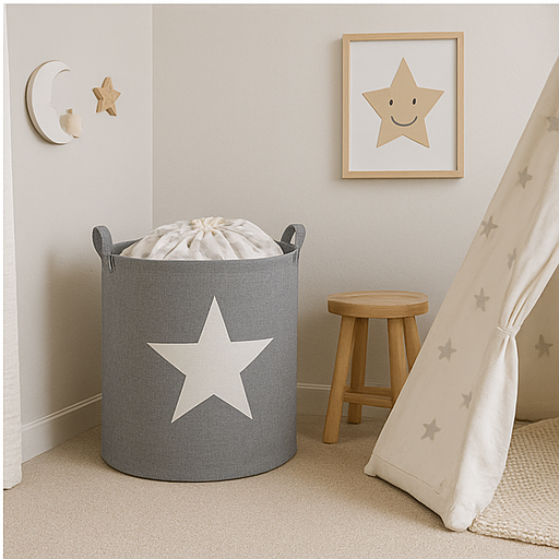 Cesto de Ropa Sucia Plegable con Estrellas, Cesta de Almacenamiento para Baño, Dormitorio o Habitación Infantil, Pongotodo Multiusos Juguetero, Tela Poliester Resistente, Asas Laterales