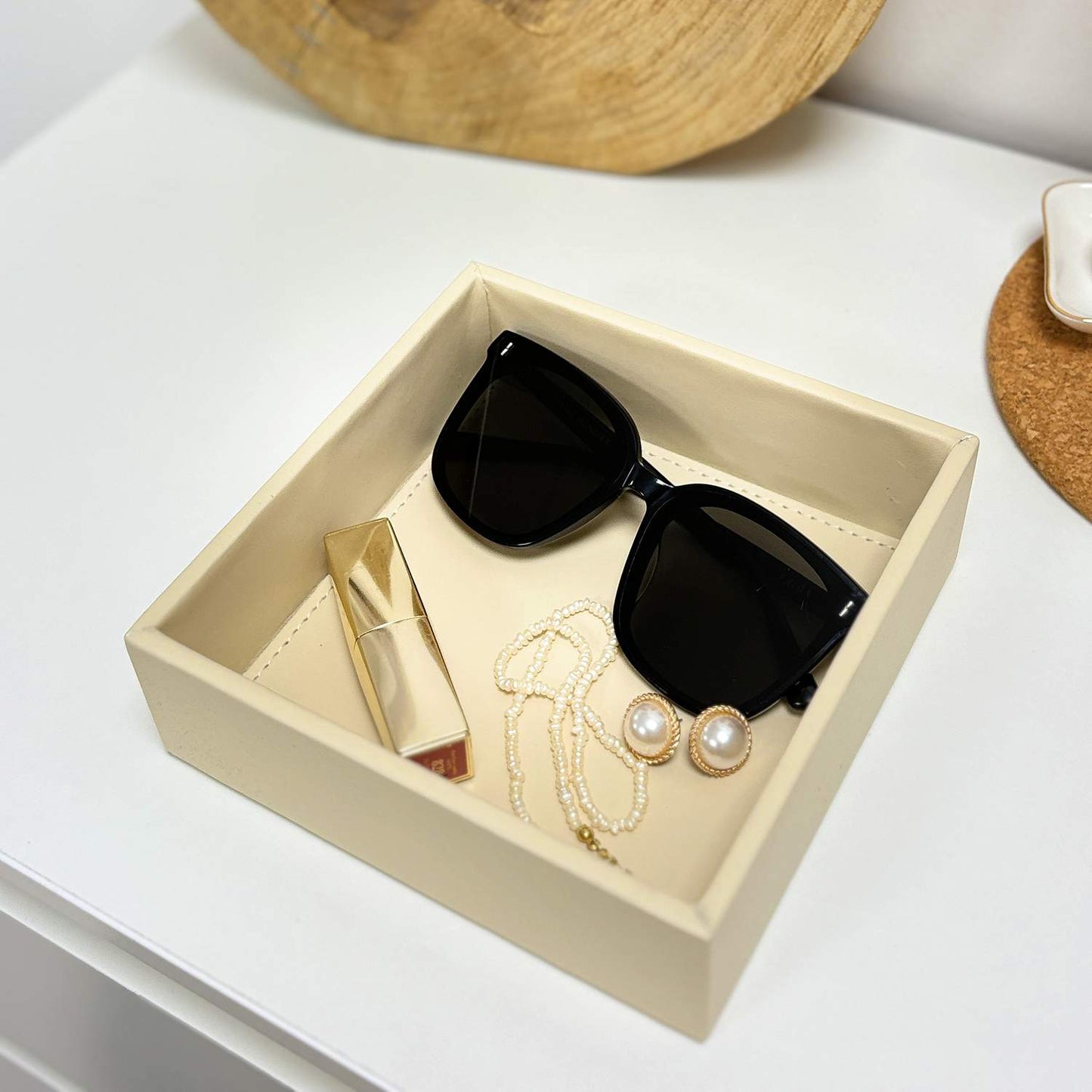 DAMDAM GO Bandeja Organizador Para Accesorios, Vaciabolsillos Para Llaves, Almacenamiento Aparador Organizador, Teléfono, Moneda, Joyería y Mesa de Noche