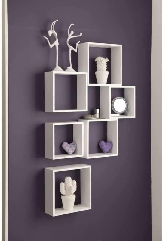 Estantería Pared en Forma de Cuadrado, Set de 3 Estantes Flotantes Juego de Baldas para Libros y Objetos de decoración