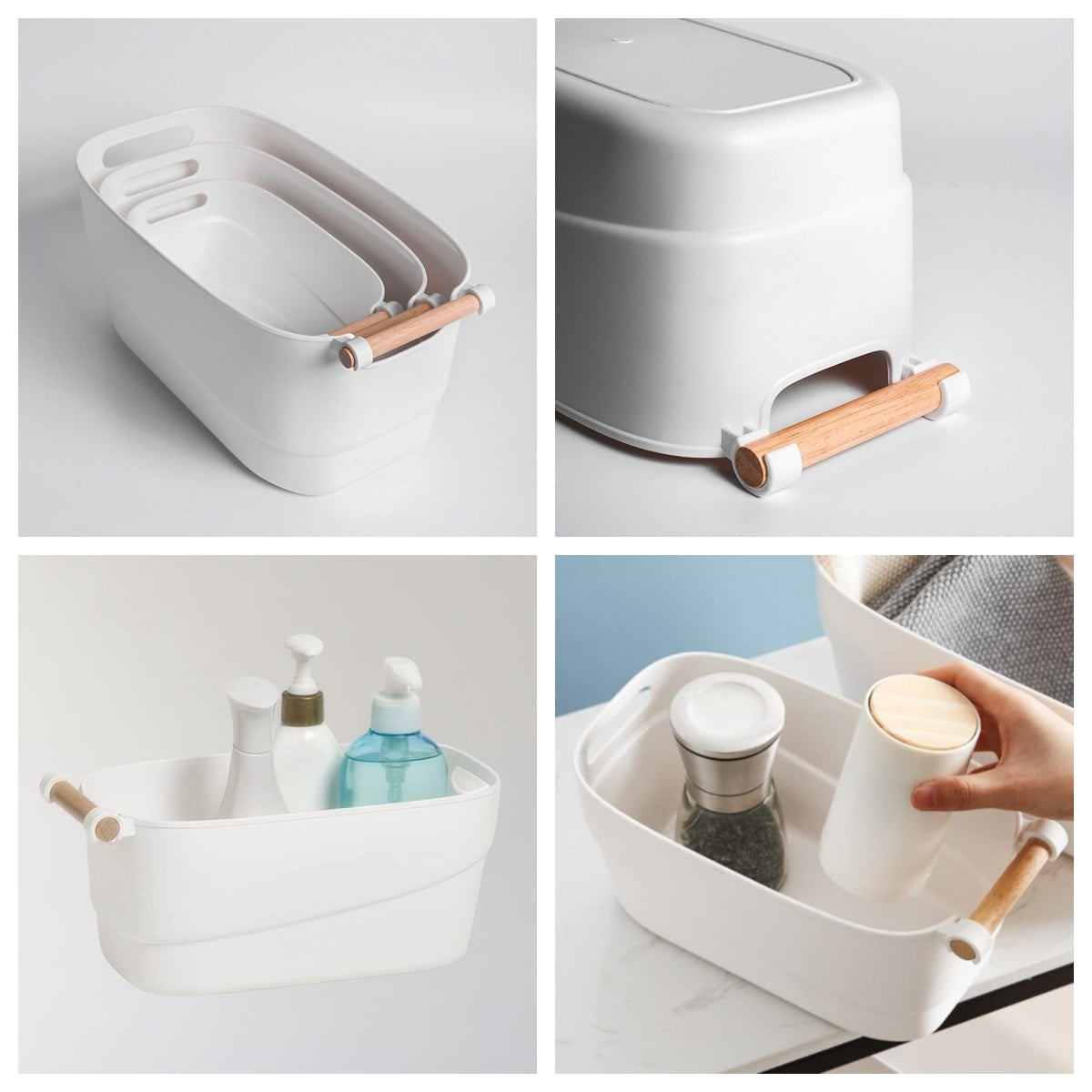 DAMDAM GO Juego de Cestas de Plástico, Cajas Organizadoras con Asa, Cesta de Ordenación para Cocina, Baño, Armario, Color Blanco