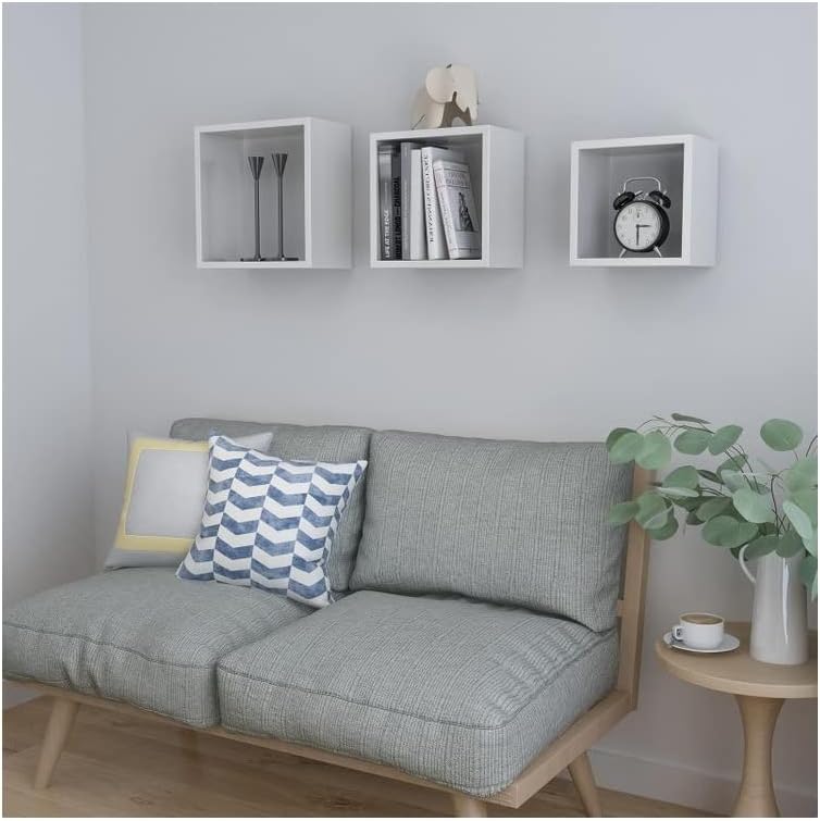 Estantería Pared en Forma de Cuadrado, Set de 3 Estantes Flotantes Juego de Baldas para Libros y Objetos de decoración