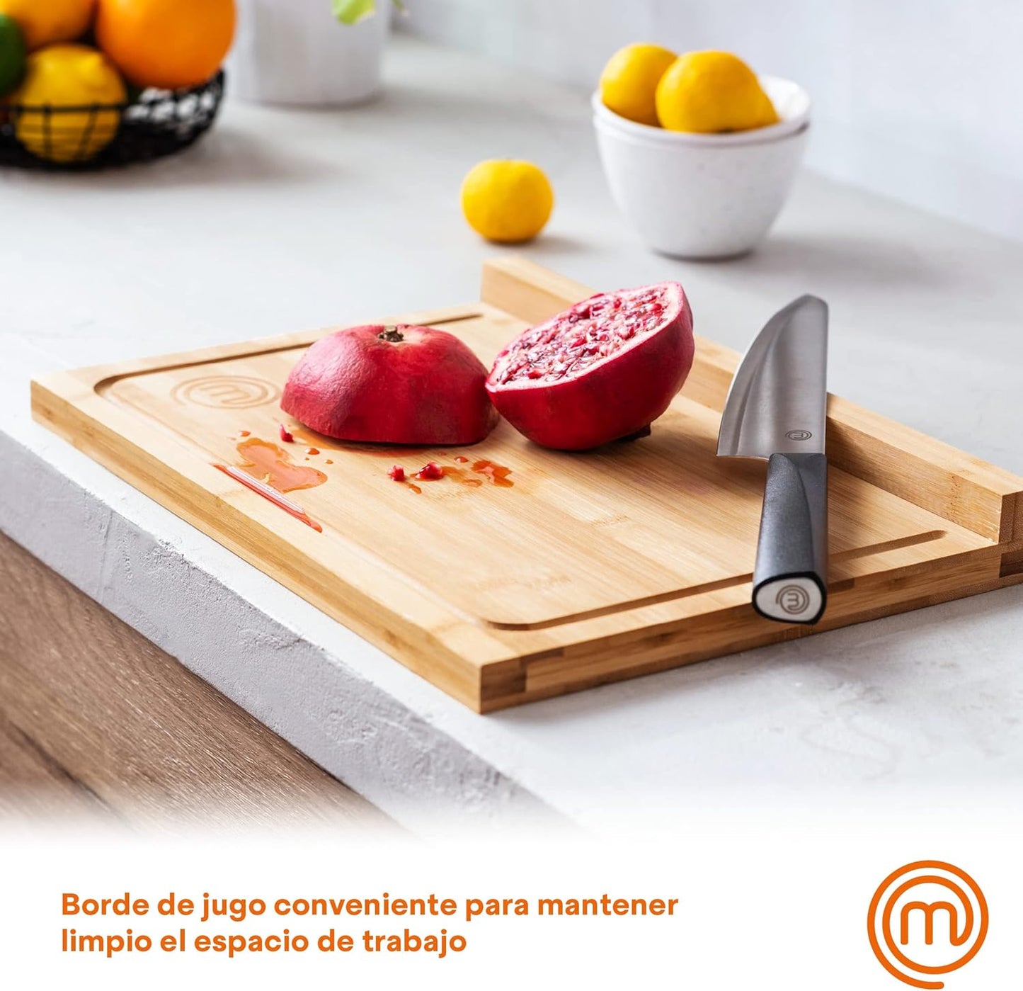 Tabla de cortar de madera, tabla de cocina de bambú, para carne, jamón, pan, queso, con ranura y borde para jugo, natural, sostenible, 38,5 de largo x 26,5 de ancho x 2 de alto