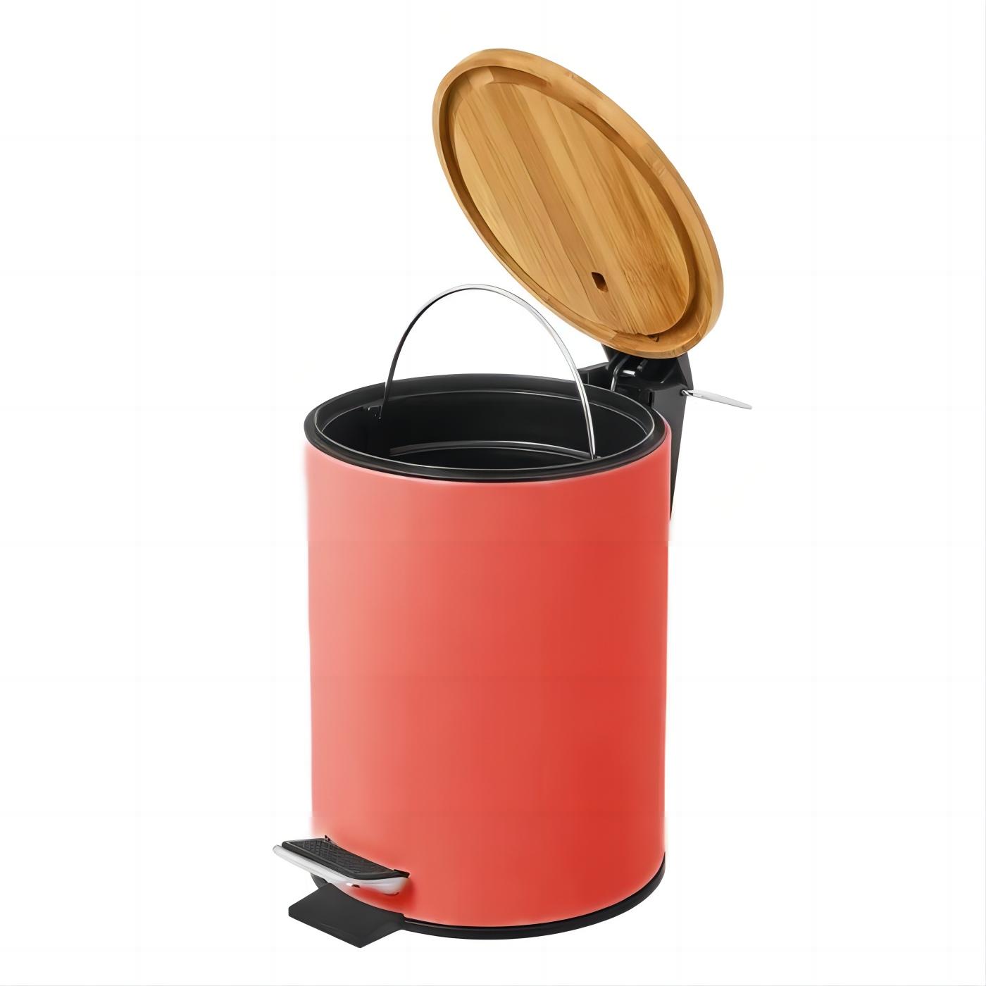 Papelera de baño con Tapa de Madera 3L - Cubo de Basura para baño con Tapa y Pedal Cierre silencioso