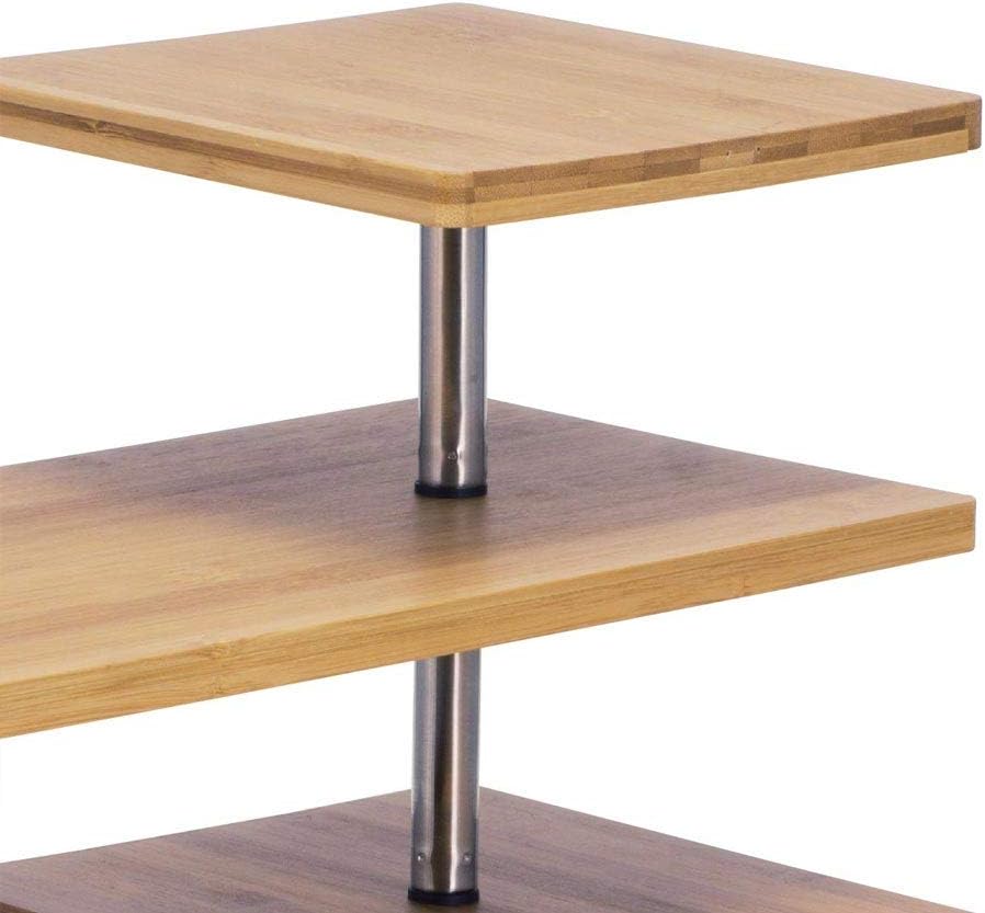 Estantería esquinera para Cocina, 3 estantes, Madera de bambú, Estructura de Acero, Mueble esquinero, portaobjetos con Ganchos