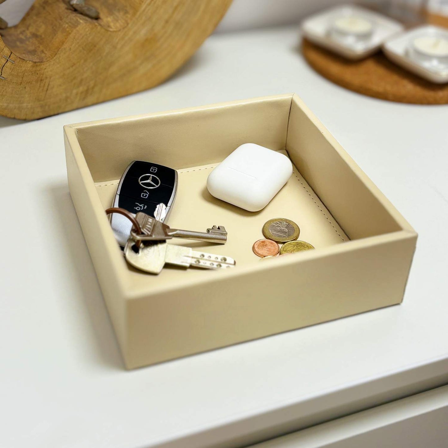 DAMDAM GO Bandeja Organizador Para Accesorios, Vaciabolsillos Para Llaves, Almacenamiento Aparador Organizador, Teléfono, Moneda, Joyería y Mesa de Noche