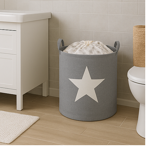 Cesto de Ropa Sucia Plegable con Estrellas, Cesta de Almacenamiento para Baño, Dormitorio o Habitación Infantil, Pongotodo Multiusos Juguetero, Tela Poliester Resistente, Asas Laterales