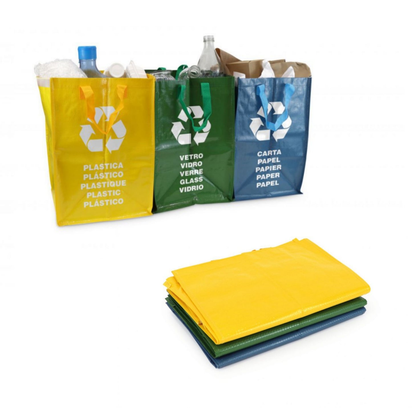 3 Cubo Basura Reciclaje Para Vidrio, Papel y Plástico, Bolsas Basura Reciclaje 3 Piezas, Pack 3 Papelera Cocina Fácil de Vaciar