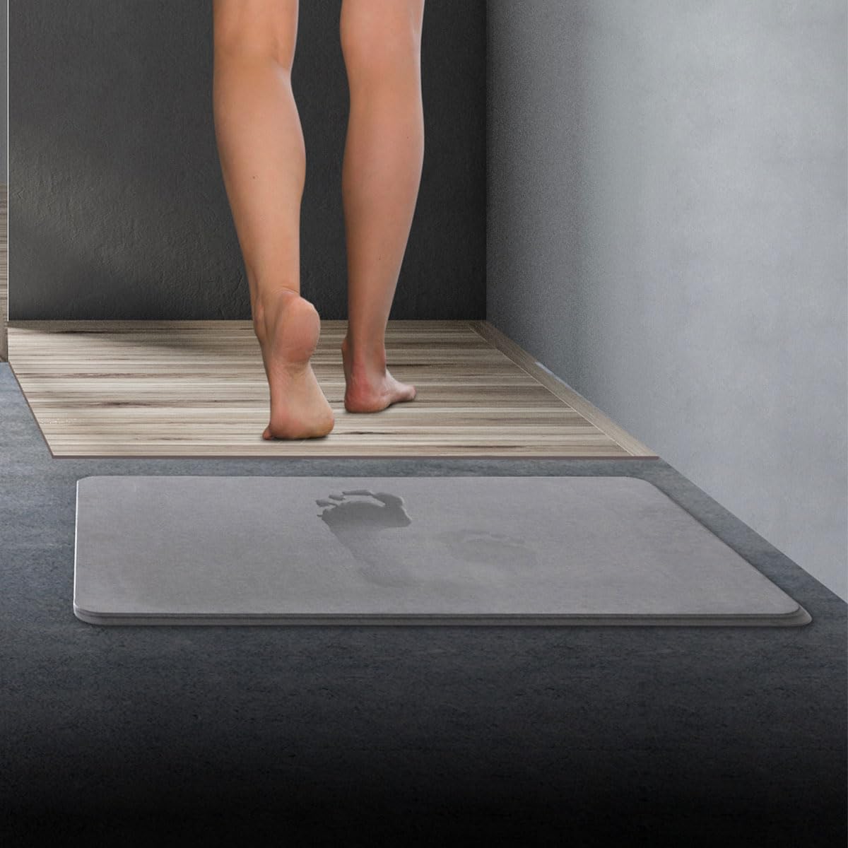 Alfombra de Diatomita 39x60cm Gris, Roca Natural Porosa, Ligera y Rígida, Ultra Absorbente, Antideslizante, Higiénica, Contemporánea y Fácil de Limpiar