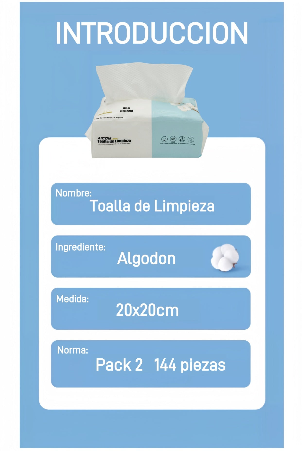 Toallas Facial Desechables, Toallitas Sin Perfume,Toalla de Belleza Natural y Biodegradable, 20 x 20 cm, 144 Unidades, 2 Paquetes