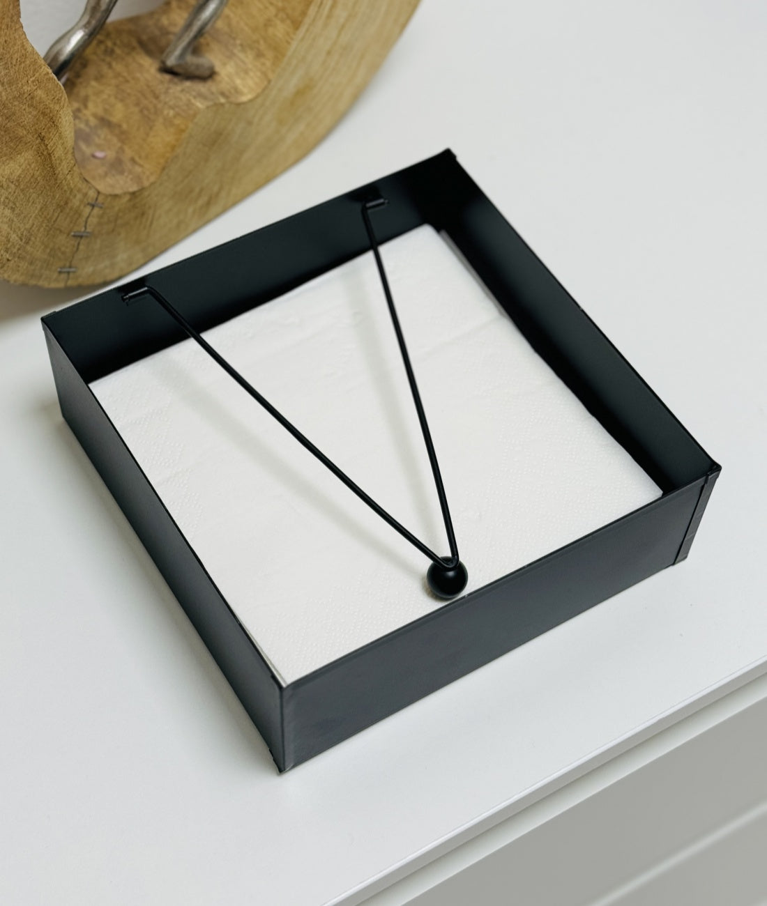 Servilletero Madera Metal Negro para Cocina 18x18x 6.55 cm