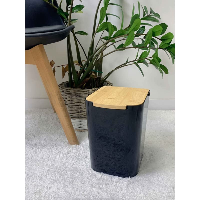 Papelera baño de poliestireno Tapa de bambú Capacidad de 5 litros