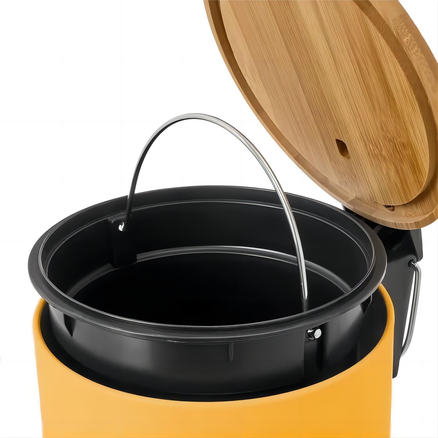 Papelera de baño con Tapa de Madera 3L - Cubo de Basura para baño con Tapa y Pedal Cierre silencioso