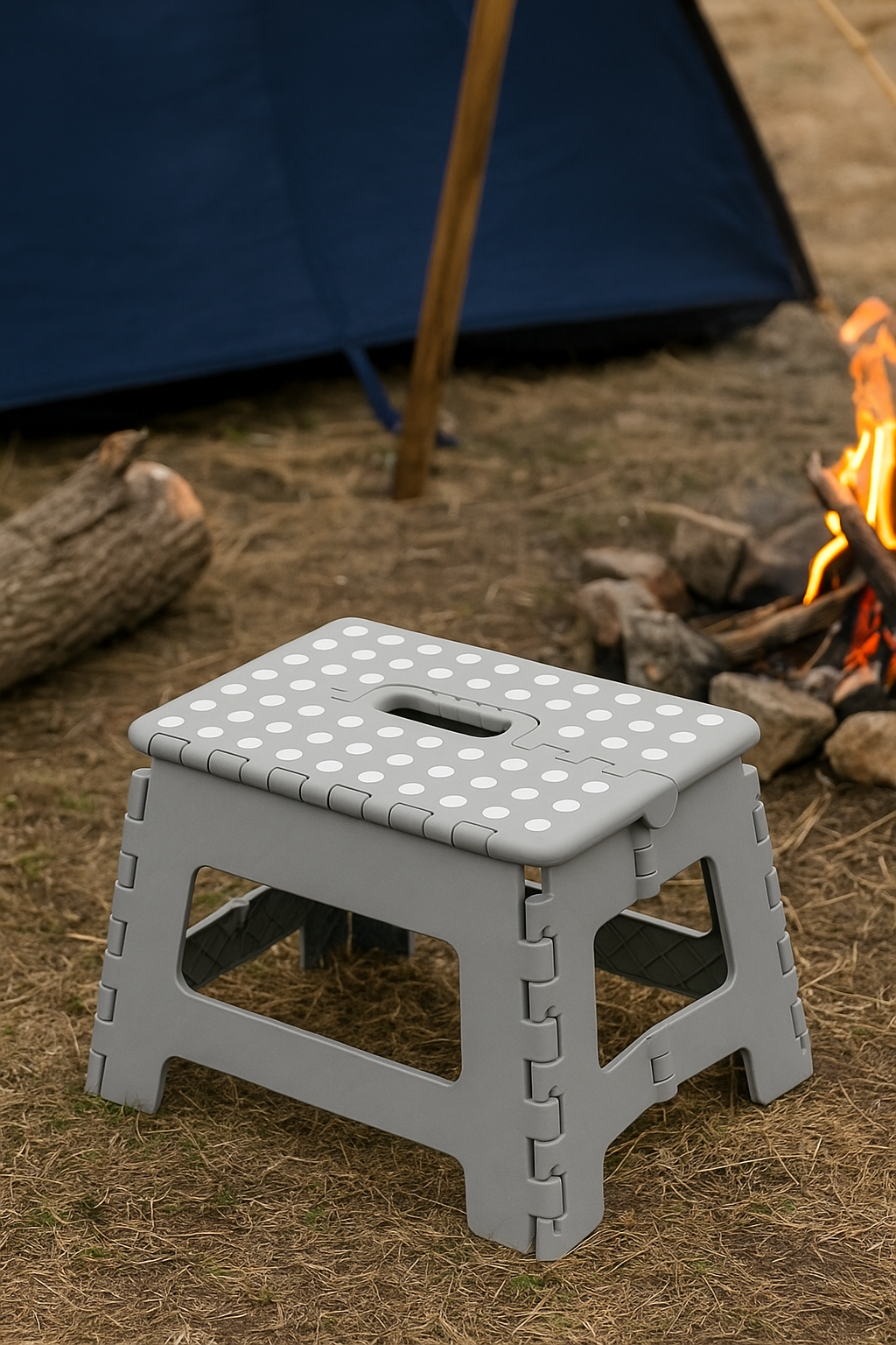 Taburete Plegable de Plástico con Superficie Antideslizante, Portátil y Resistente, Para Cocina, Baño o Niños – Blanco y Gris