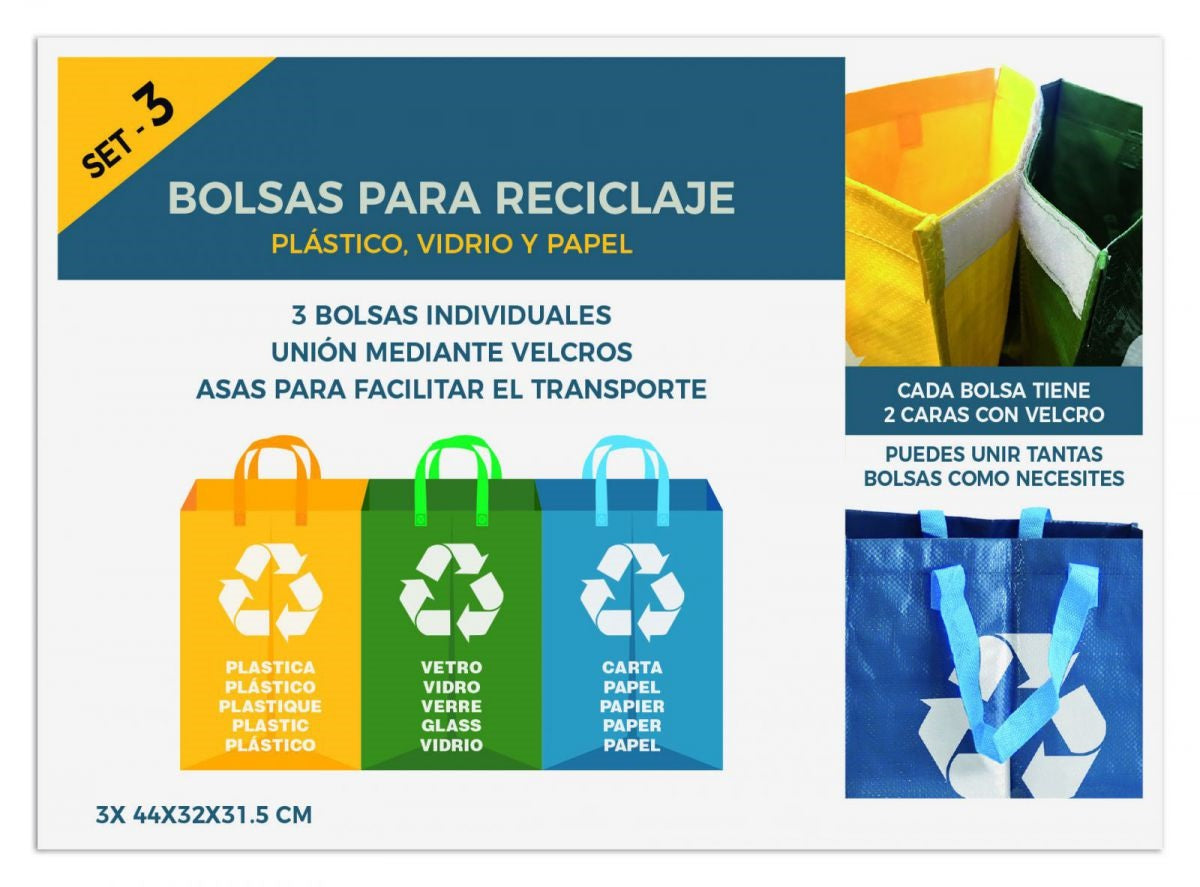 3 Cubo Basura Reciclaje Para Vidrio, Papel y Plástico, Bolsas Basura Reciclaje 3 Piezas, Pack 3 Papelera Cocina Fácil de Vaciar