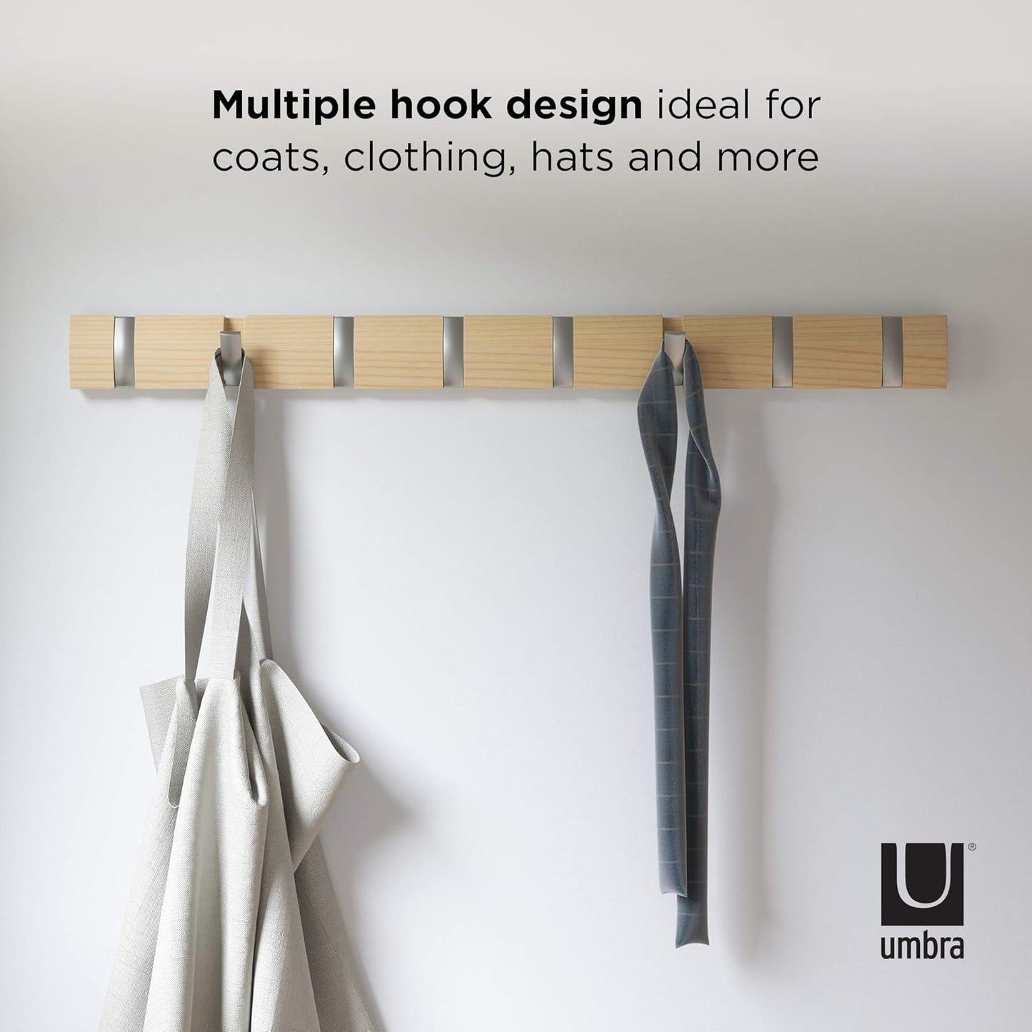 Umbra Flip Perchero de pared con 8 ganchos extraíbles