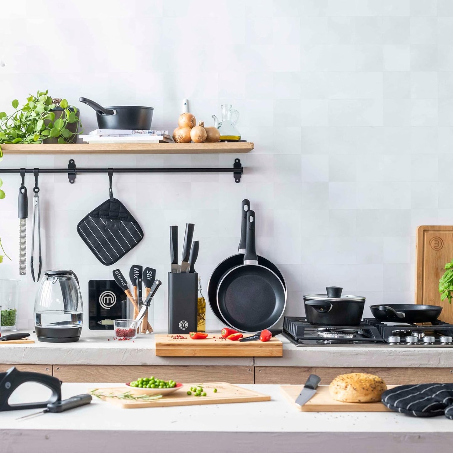 Tabla de Cortar Cocina, Madera Corte en Bambu para Cortar Carne, Verduras, Quesos, Embutidos y mas, Grande y Gruesa (39cm x 27cm x 1.5cm) con Ranura para Jugos, Alimentos Seguros