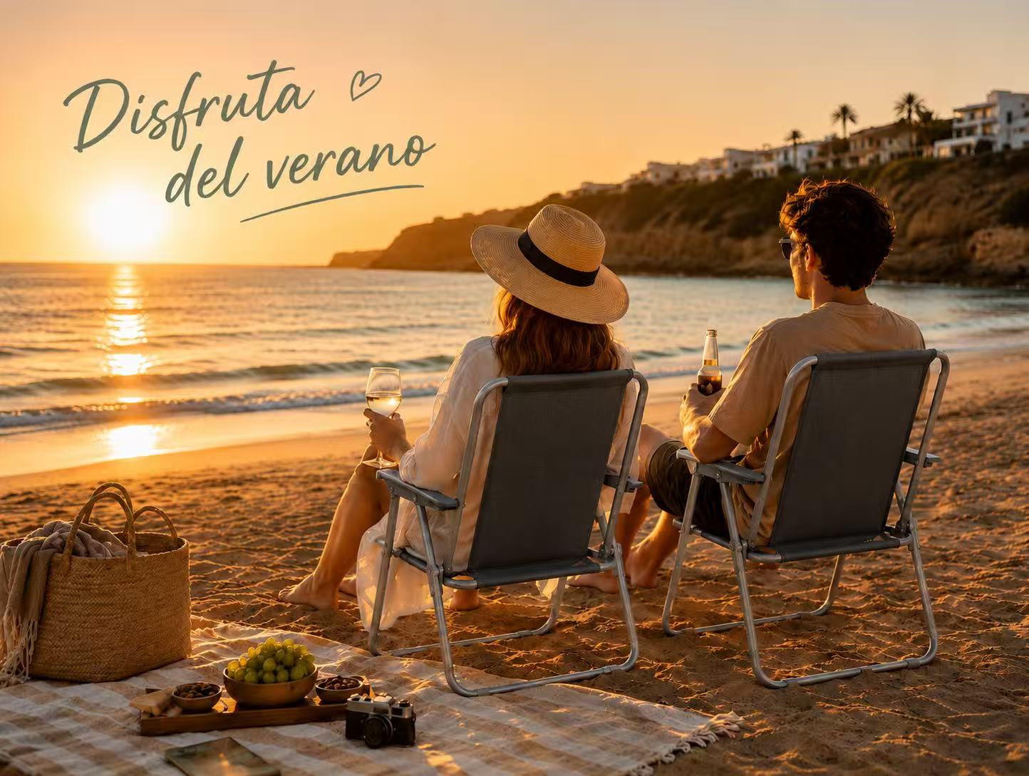 Silla de Playa Plegable Compacta, Ultraligera, con Respaldo Alto y Reposabrazos, Fácil de Transportar, Ideal para Playa, Camping, Terraza, Jardín, Balcón y Exterior