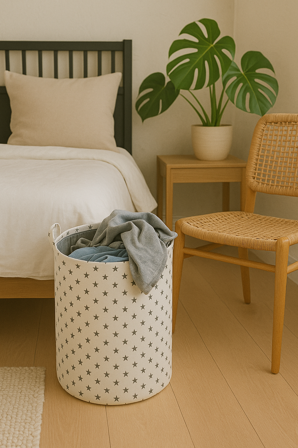 Cesto de Ropa Sucia Plegable con Estrellas, Cesta de Almacenamiento para Baño, Dormitorio o Habitación Infantil, Pongotodo Multiusos Juguetero, Tela Poliester Resistente, Asas Laterales