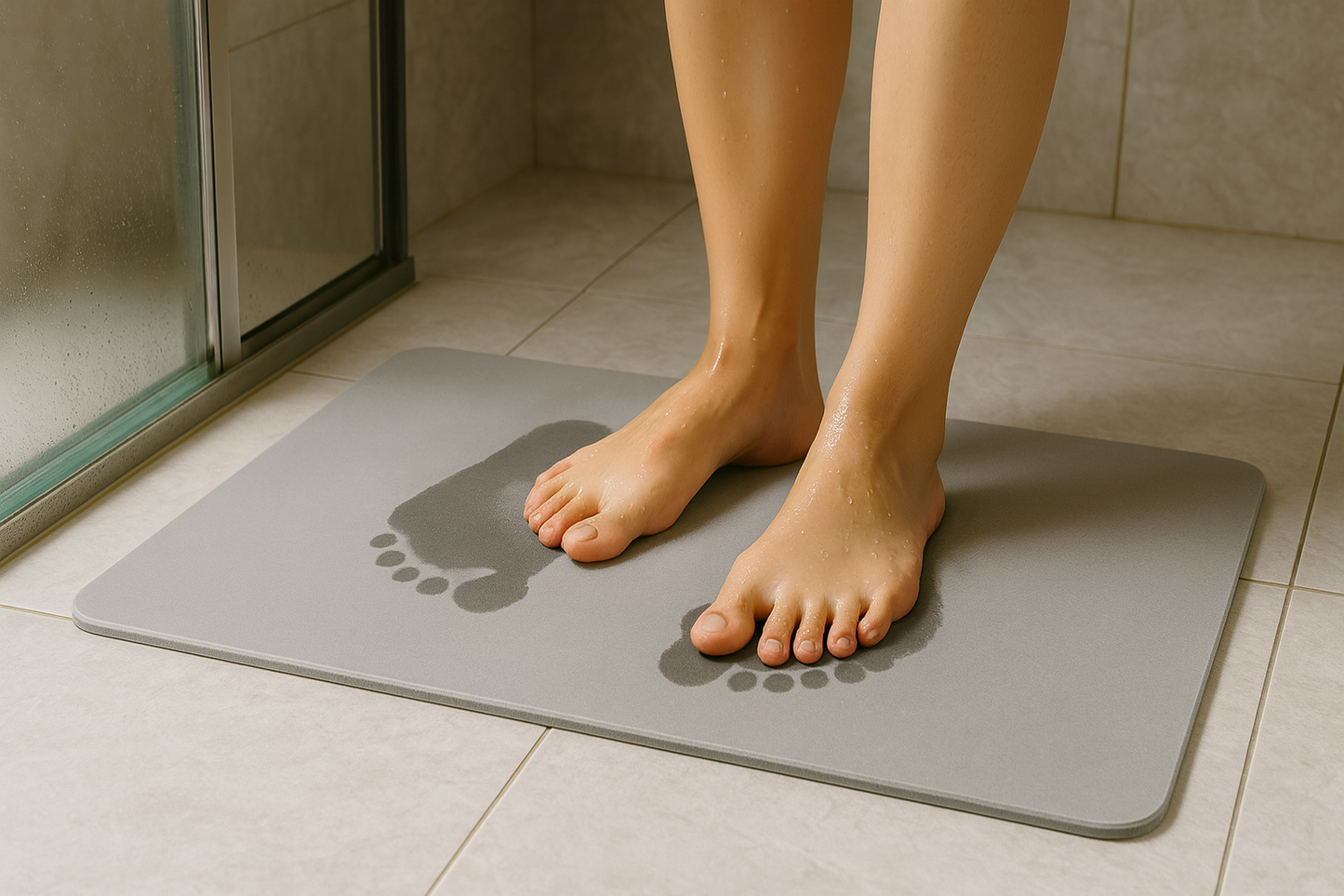 Alfombra de Diatomita 39x60cm Gris, Roca Natural Porosa, Ligera y Rígida, Ultra Absorbente, Antideslizante, Higiénica, Contemporánea y Fácil de Limpiar