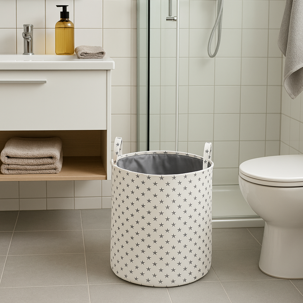 Cesto de Ropa Sucia Plegable con Estrellas, Cesta de Almacenamiento para Baño, Dormitorio o Habitación Infantil, Pongotodo Multiusos Juguetero, Tela Poliester Resistente, Asas Laterales