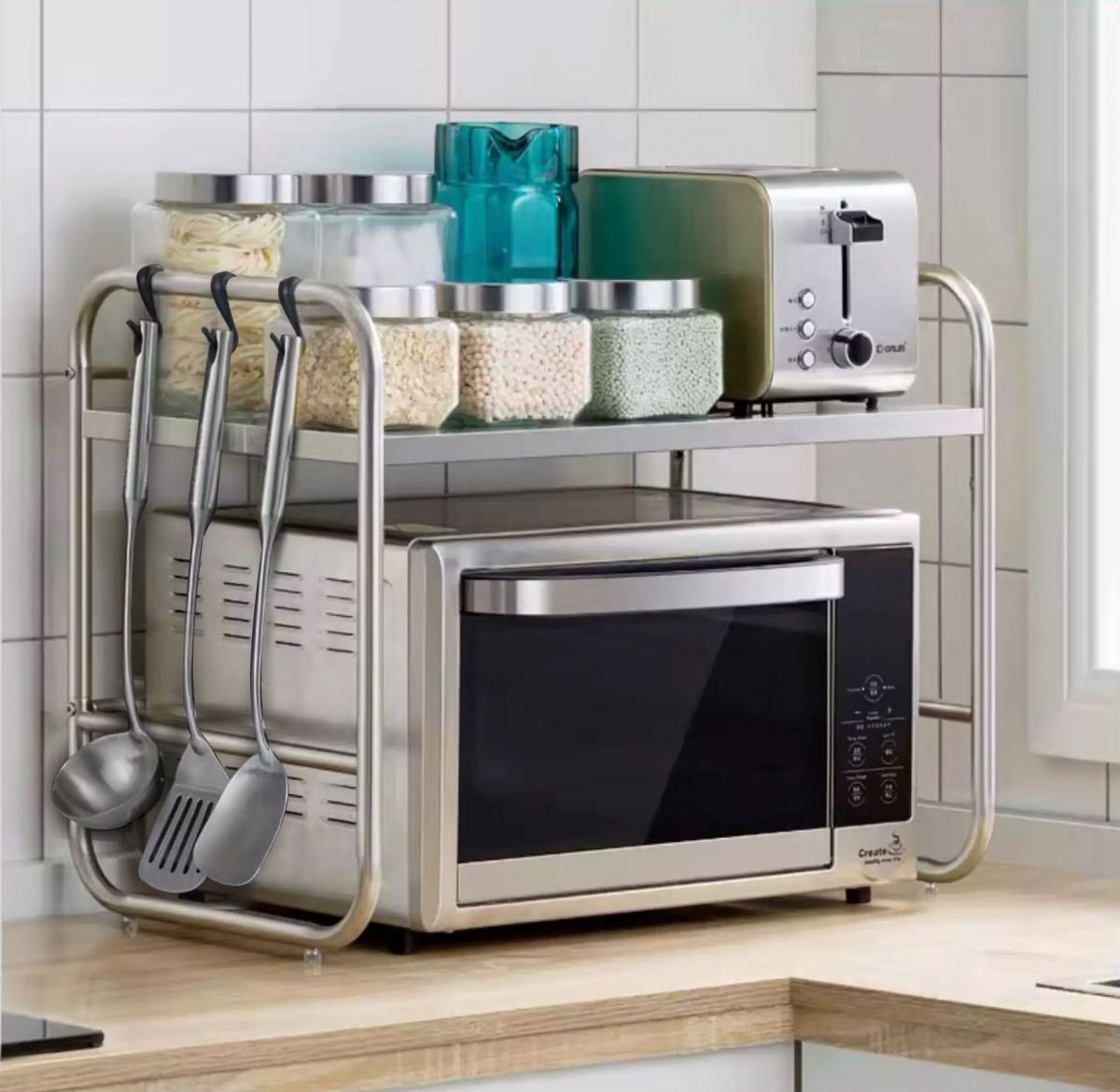 DAMDAM GO Estanteria Microondas Acero Inoxidable, Soporte Microondas para Encimera de Cocina