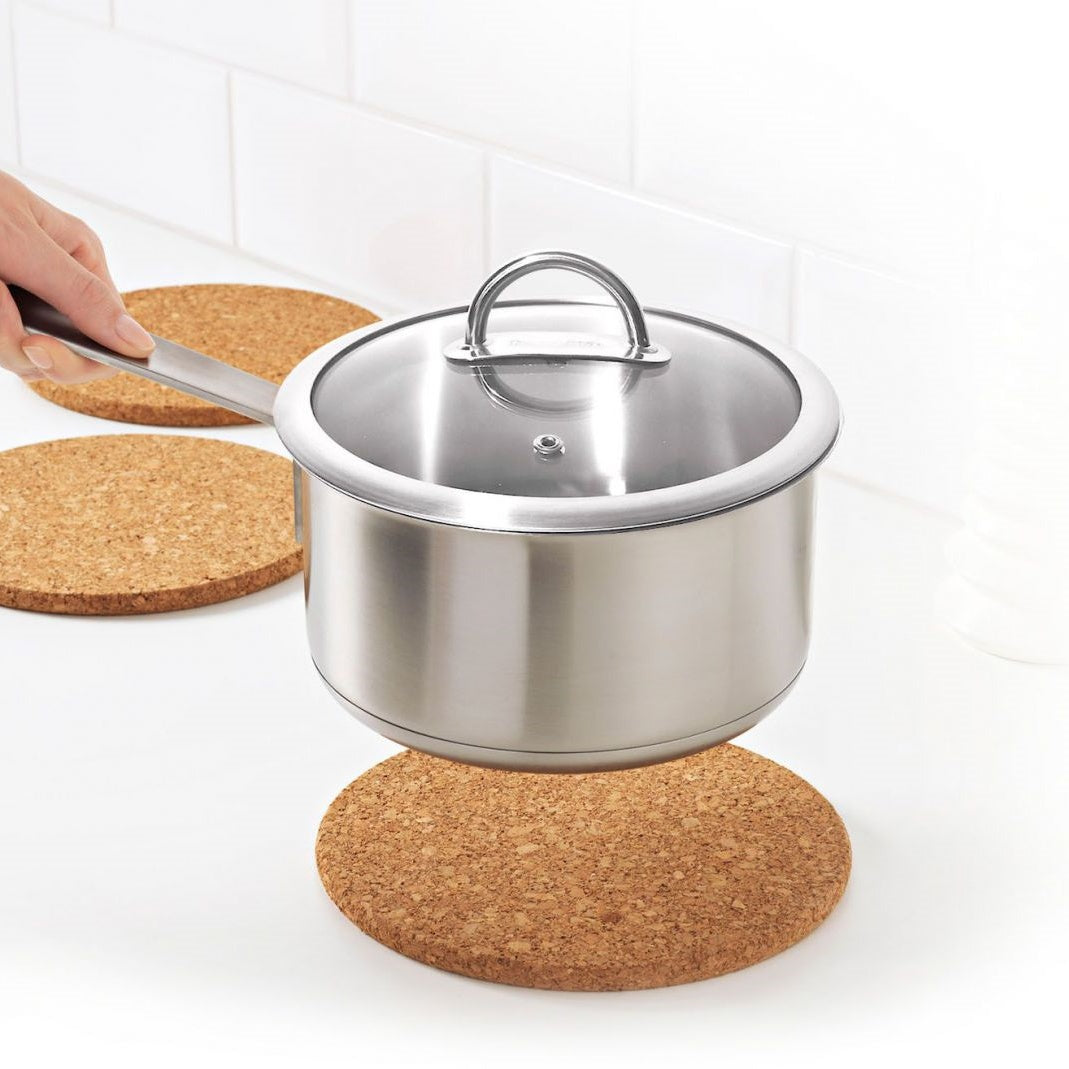 Salvamanteles Redondos de Corcho, Resistentes al Calor y Antideslizantes, Para Ollas, Sartenes, Platos, Diámetro Ø23 cm, 4 Unidades