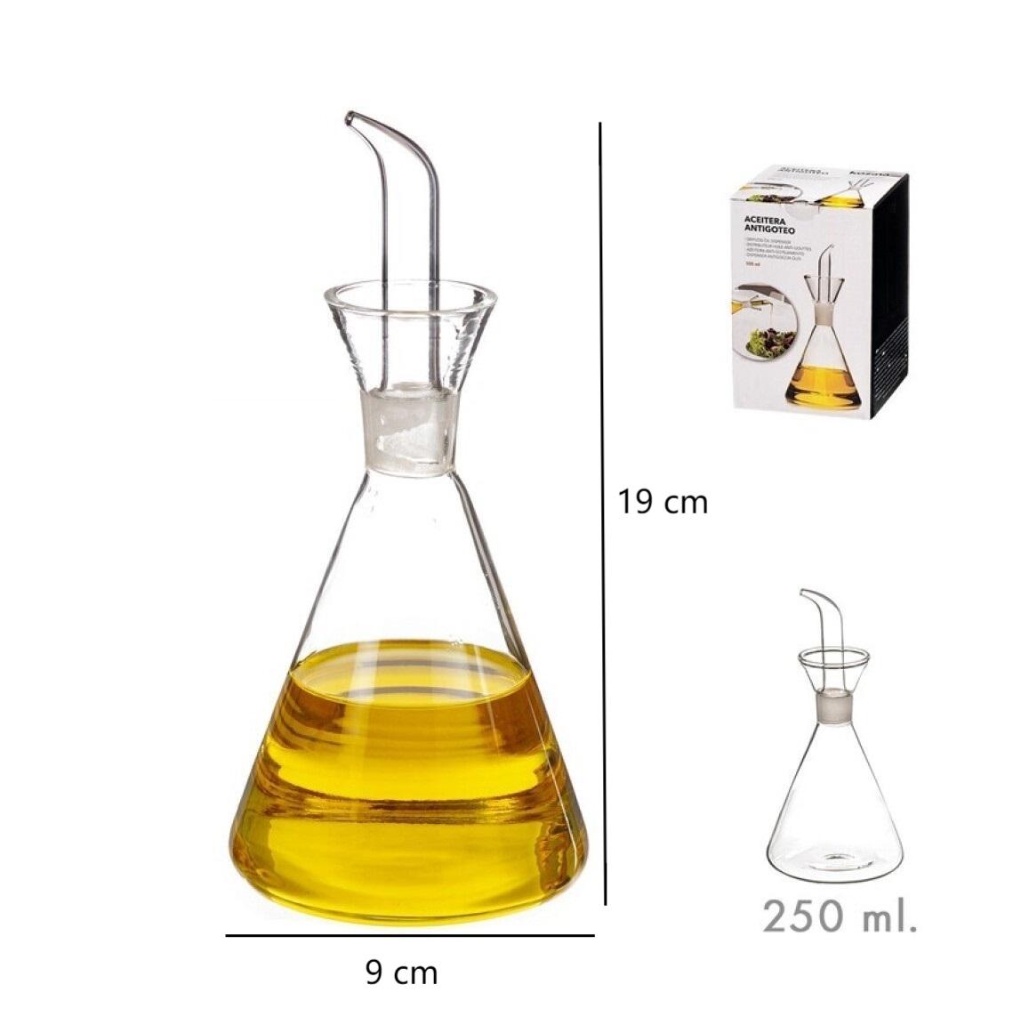 Aceitera Antigoteo Cristal 250 CC en Caja, 250ml