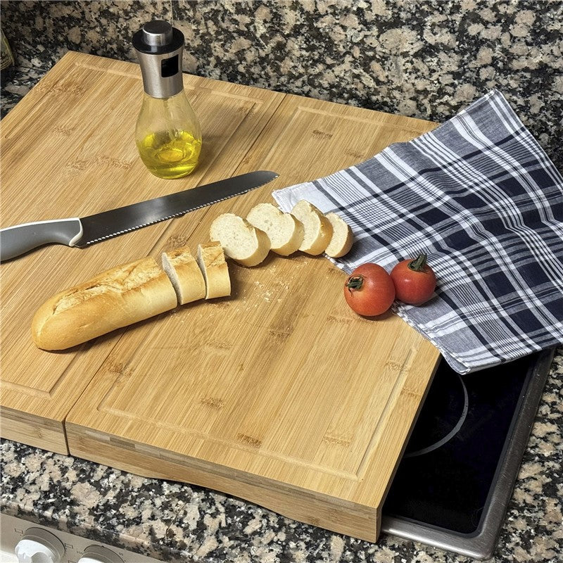 Tabla Cortar de Cocina de Bambú Multiusos, Cubre Vitrocerámica, Función de Protector de Vitrocerámica, Bandeja de Presentación de Alimentos